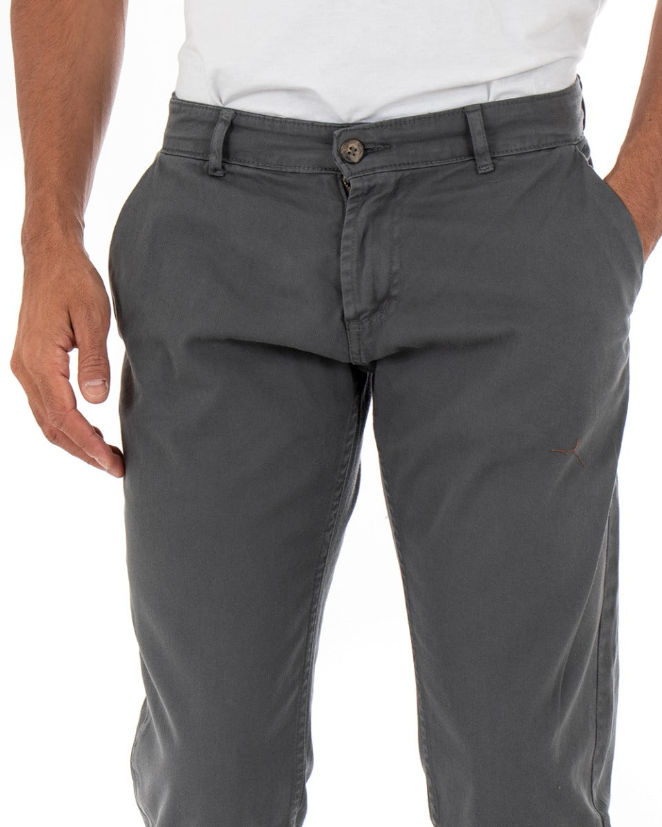 Pantaloni Uomo Slim Cotone Elastico Classico Con Tasca America Basic Grigio Scuro GIOSAL-P5001A