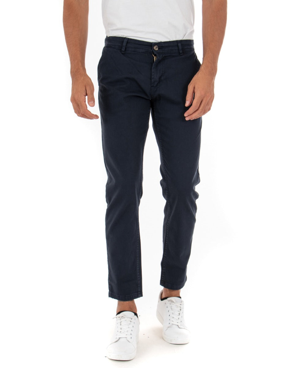 Pantaloni Uomo Slim Cotone Elastico Classico Con Tasca America Basic Blu GIOSAL-P5002A