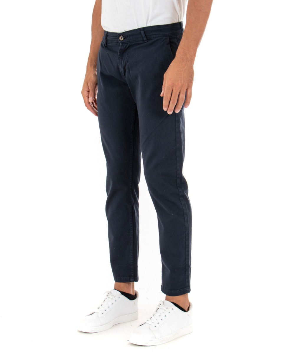 Pantaloni Uomo Slim Cotone Elastico Classico Con Tasca America Basic Blu GIOSAL-P5002A