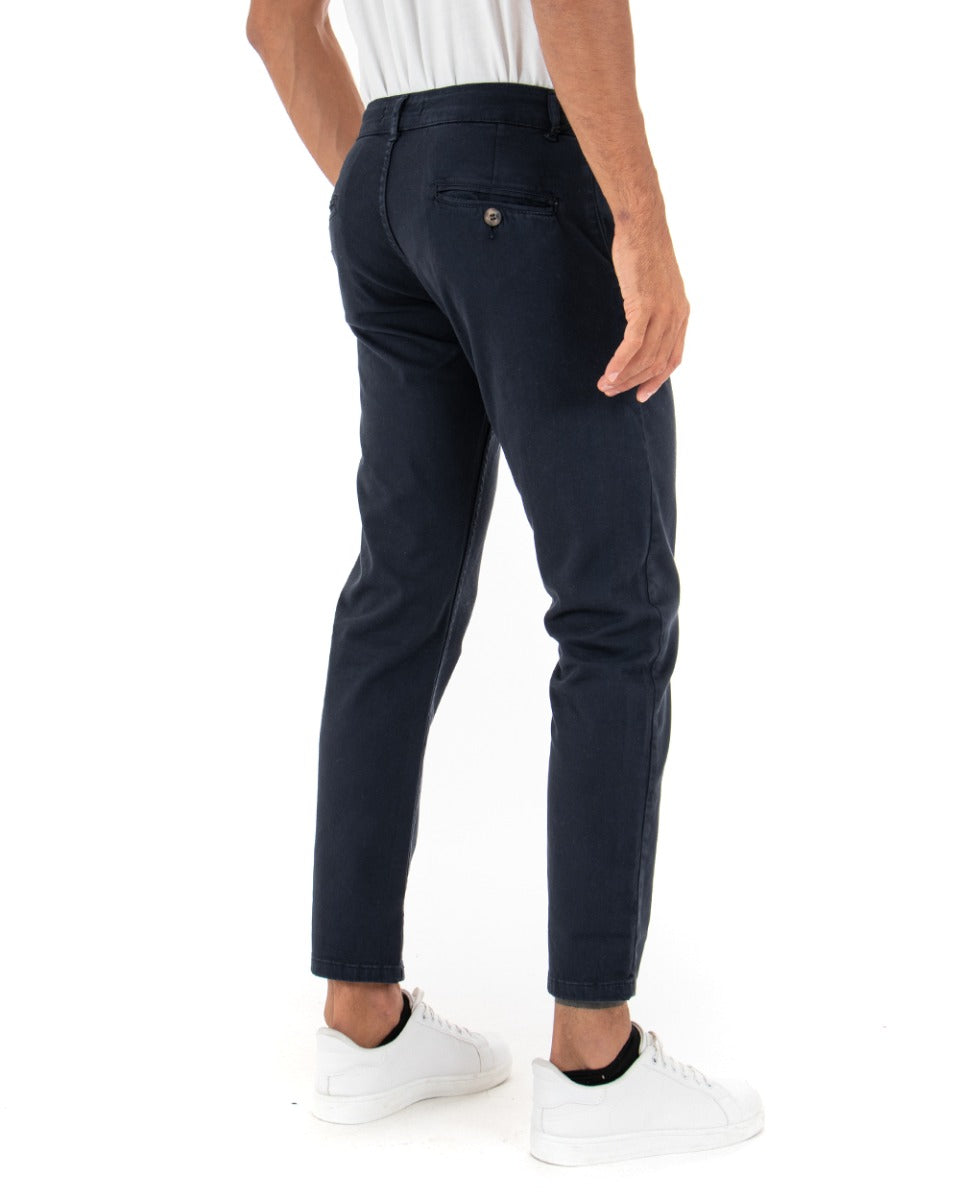 Pantaloni Uomo Slim Cotone Elastico Classico Con Tasca America Basic Blu GIOSAL-P5002A