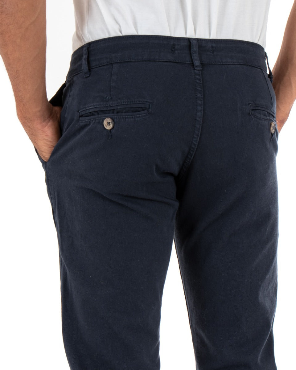 Pantaloni Uomo Slim Cotone Elastico Classico Con Tasca America Basic Blu GIOSAL-P5002A