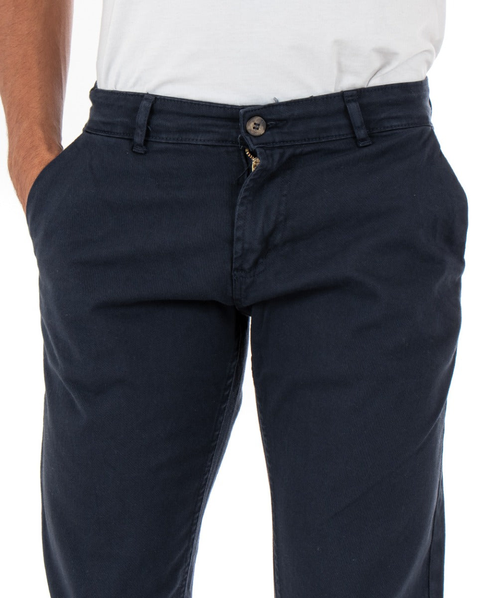Pantaloni Uomo Slim Cotone Elastico Classico Con Tasca America Basic Blu GIOSAL-P5002A