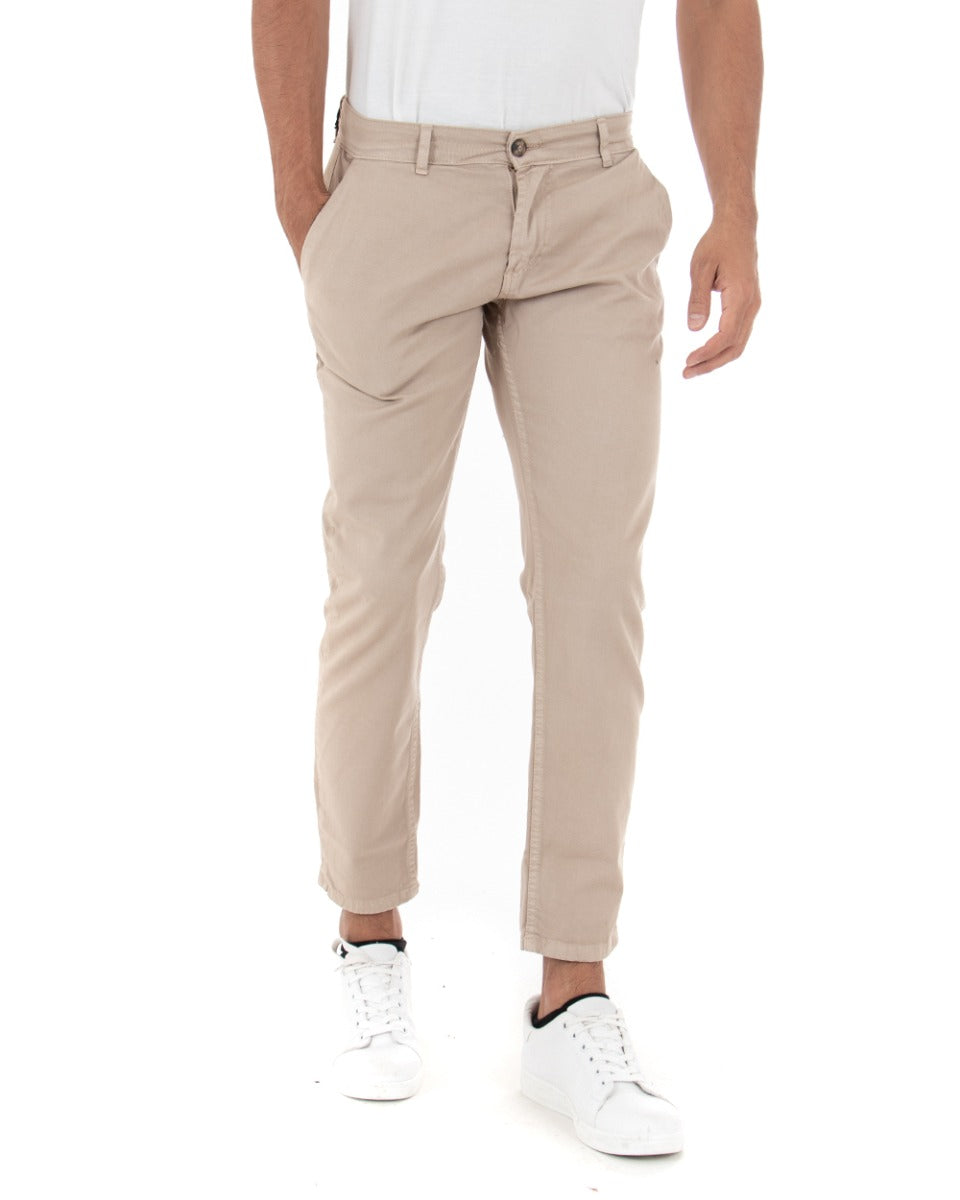 Pantaloni Uomo Slim Cotone Elastico Classico Con Tasca America Basic Beige GIOSAL-P5003A