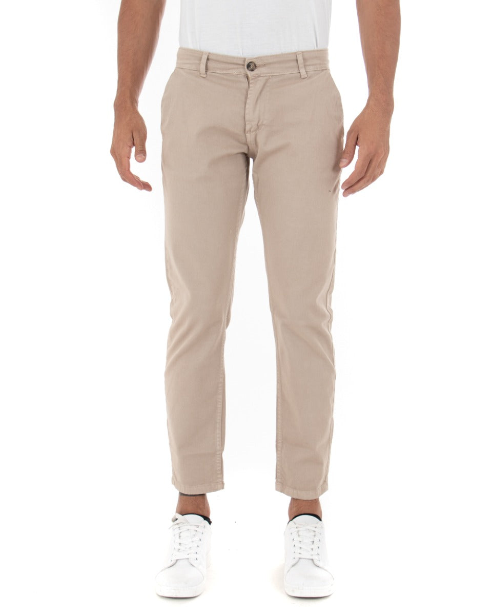 Pantaloni Uomo Tasca America Basic Cotone Elastico Beige Slim Classico GIOSAL-P5003A