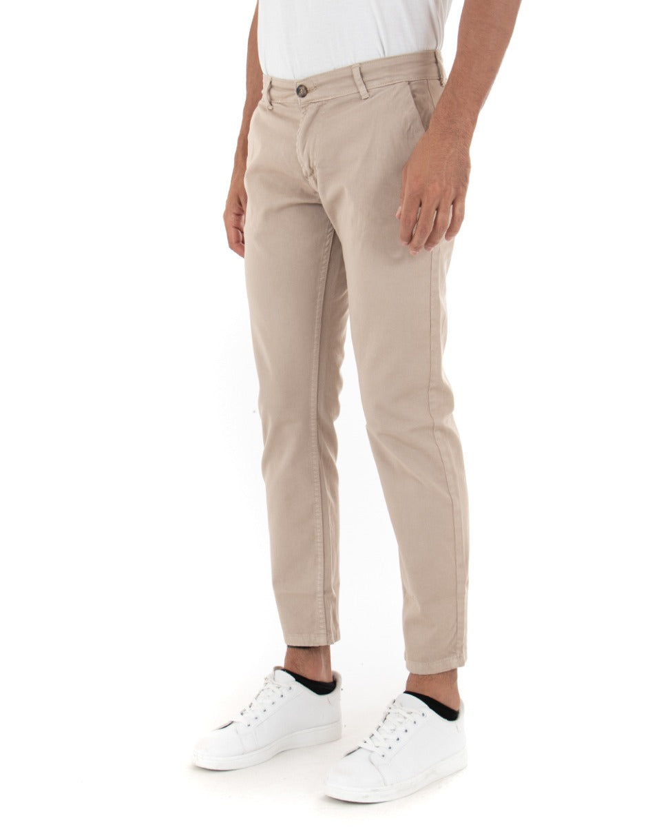 Pantaloni Uomo Slim Cotone Elastico Classico Con Tasca America Basic Beige GIOSAL-P5003A