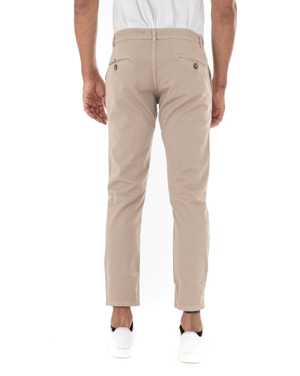 Pantaloni Uomo Tasca America Basic Cotone Elastico Beige Slim Classico GIOSAL-P5003A