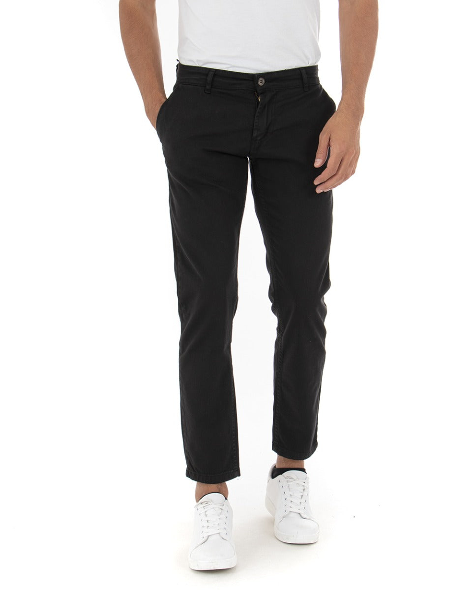 Pantaloni Uomo Slim Cotone Elastico Classico Con Tasca America Basic Nero GIOSAL-P5004A