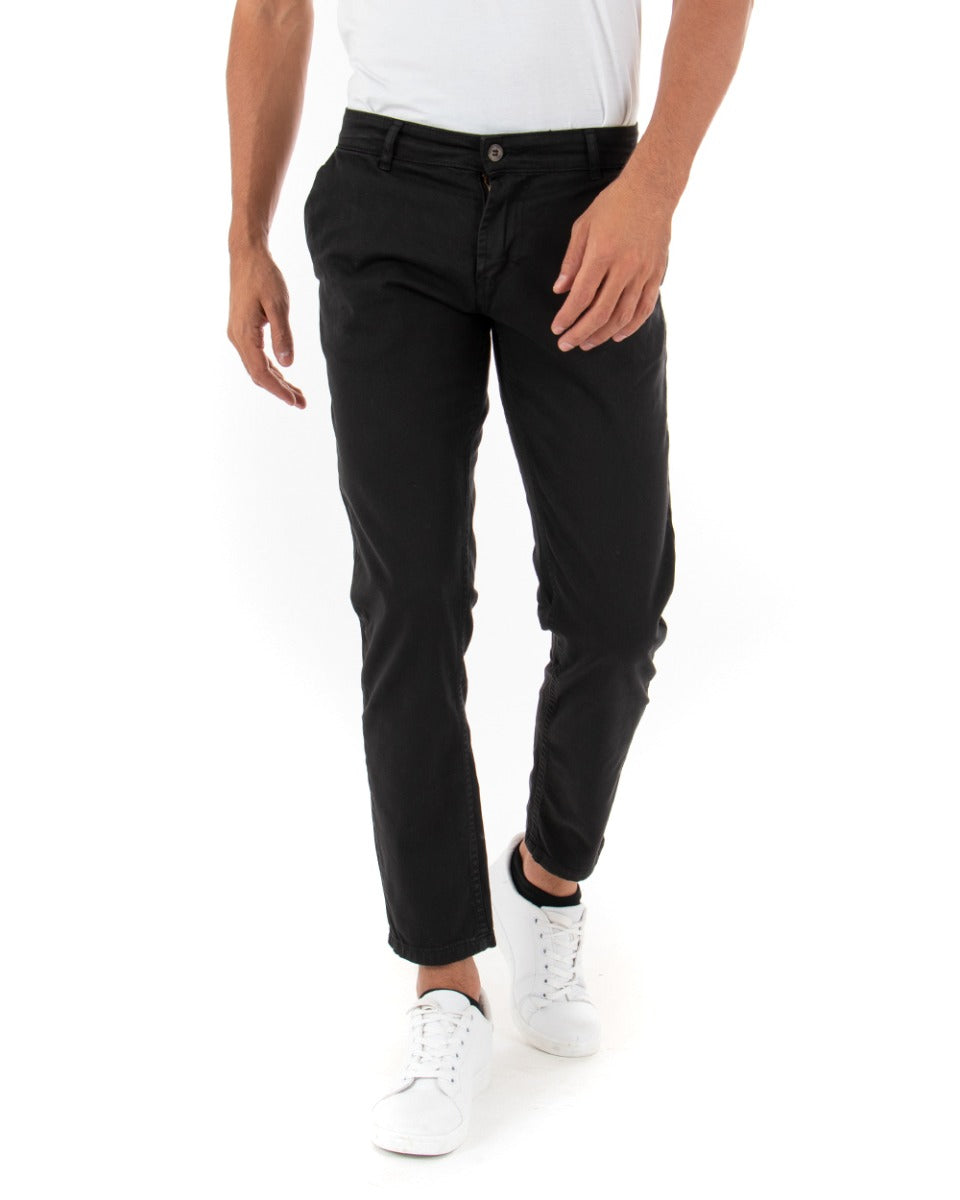 Pantaloni Uomo Slim Cotone Elastico Classico Con Tasca America Basic Nero GIOSAL-P5004A