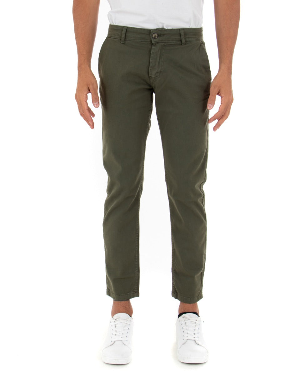 Pantaloni Uomo Tasca America Basic Cotone Elastico Verde Slim Classico GIOSAL-P5005A
