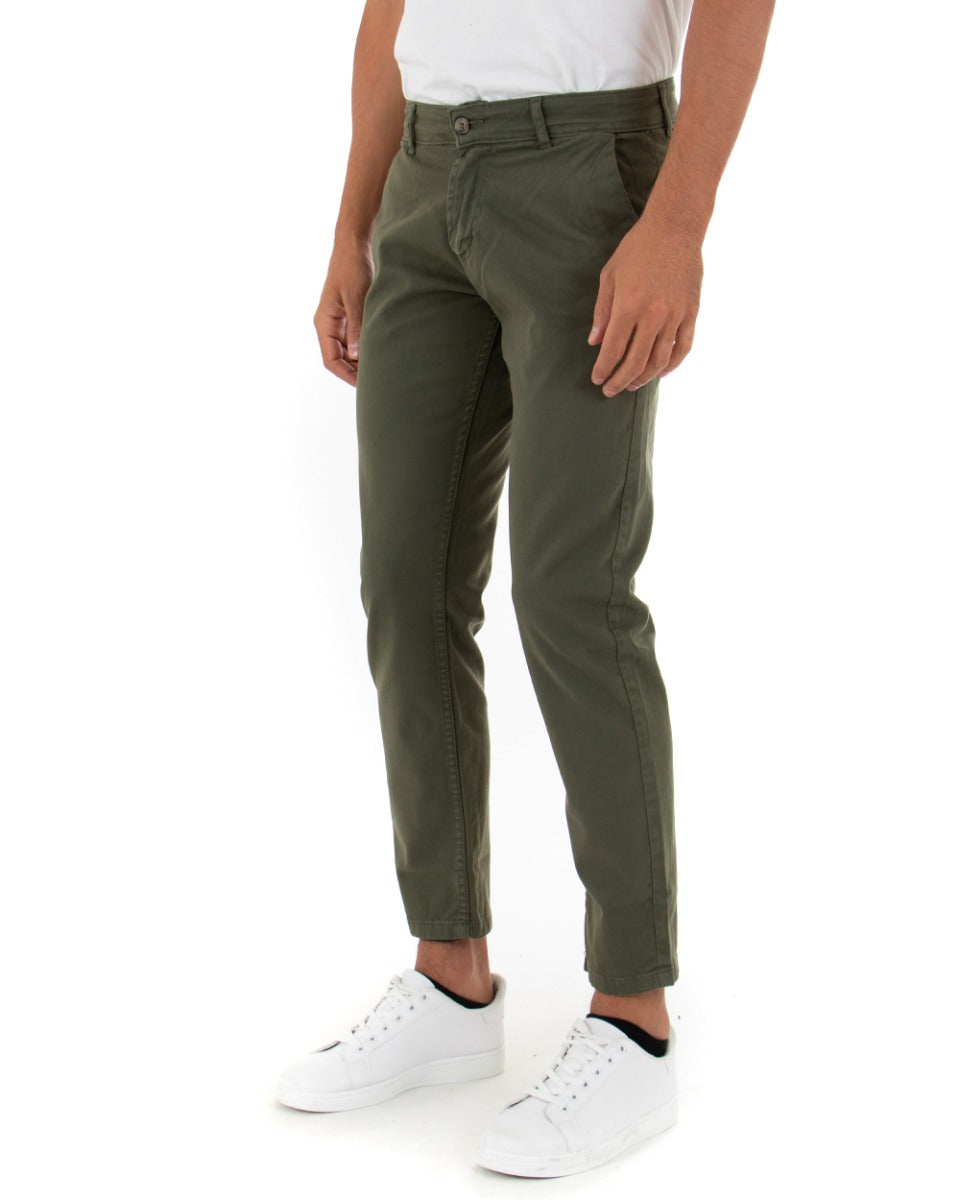 Pantaloni Uomo Slim Cotone Elastico Classico Tasche America Basic Verde GIOSAL-P5005A