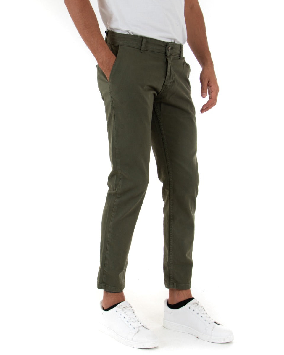 Pantaloni Uomo Tasca America Basic Cotone Elastico Verde Slim Classico GIOSAL-P5005A