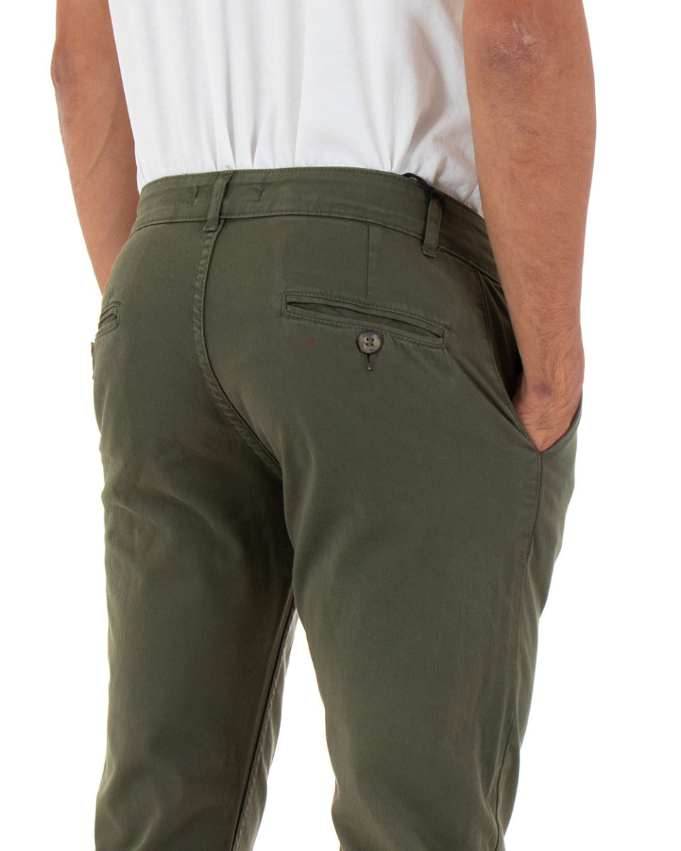 Pantaloni Uomo Slim Cotone Elastico Classico Tasche America Basic Verde GIOSAL-P5005A
