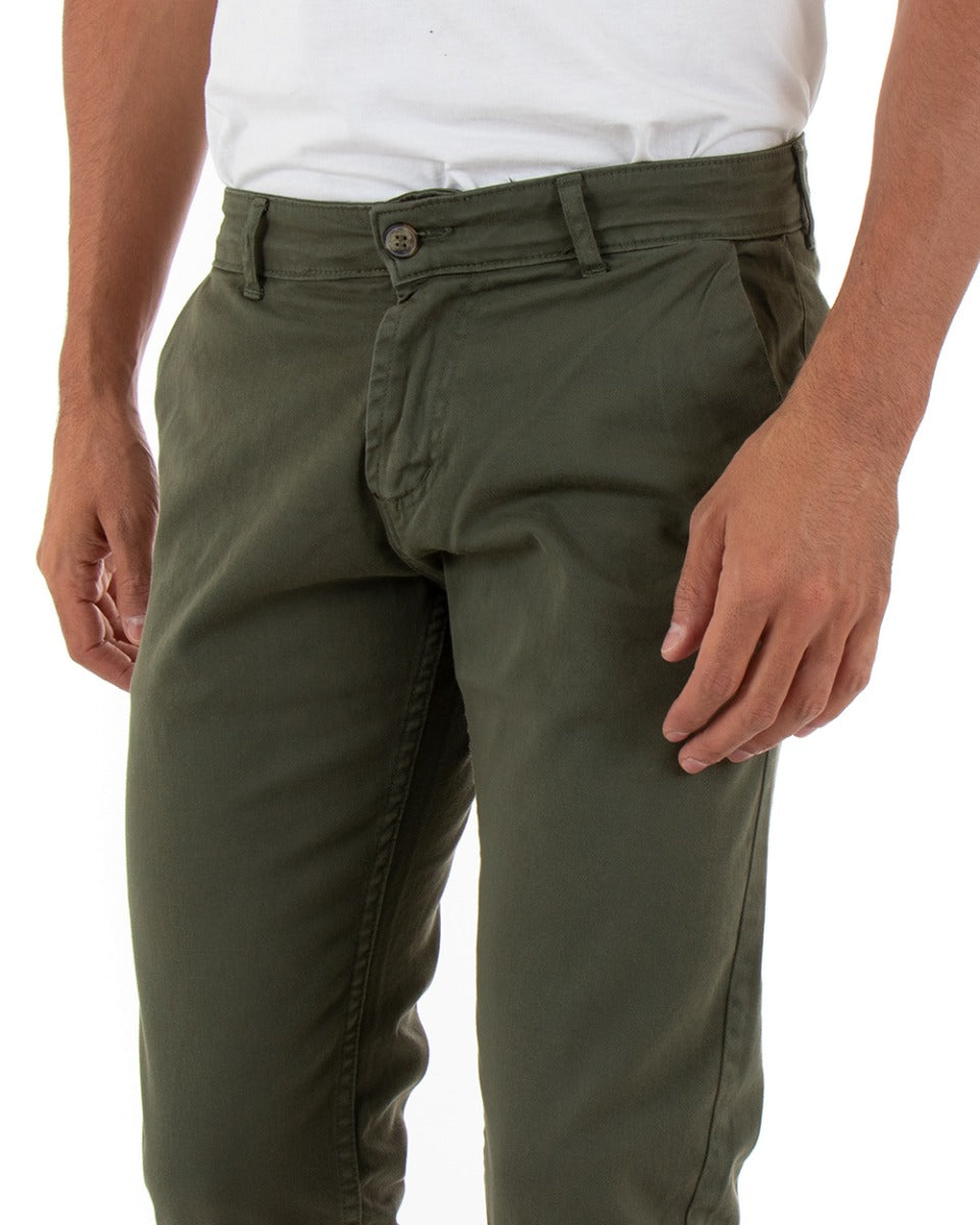 Pantaloni Uomo Tasca America Basic Cotone Elastico Verde Slim Classico GIOSAL-P5005A