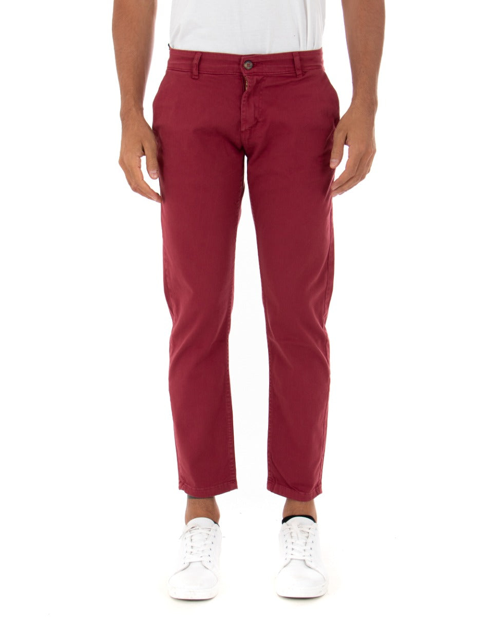 Pantaloni Uomo Slim Cotone Elastico Classico Con Tasca America Basic Bordeaux GIOSAL-P5006A