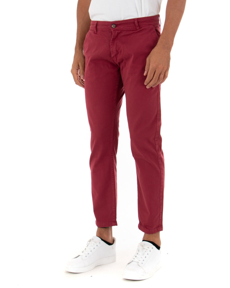 Pantaloni Uomo Slim Cotone Elastico Classico Con Tasca America Basic Bordeaux GIOSAL-P5006A