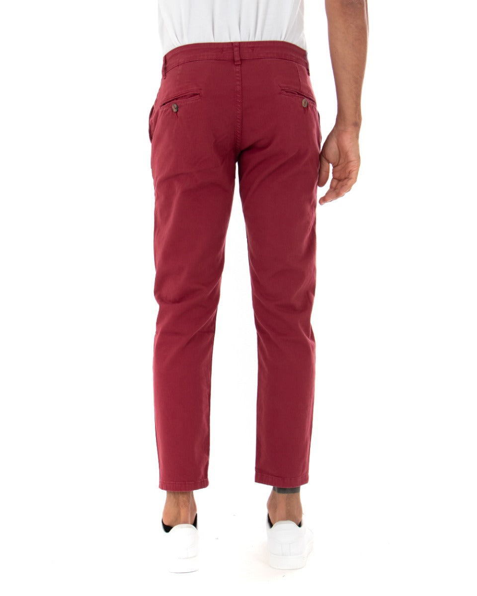 Pantaloni Uomo Slim Cotone Elastico Classico Con Tasca America Basic Bordeaux GIOSAL-P5006A