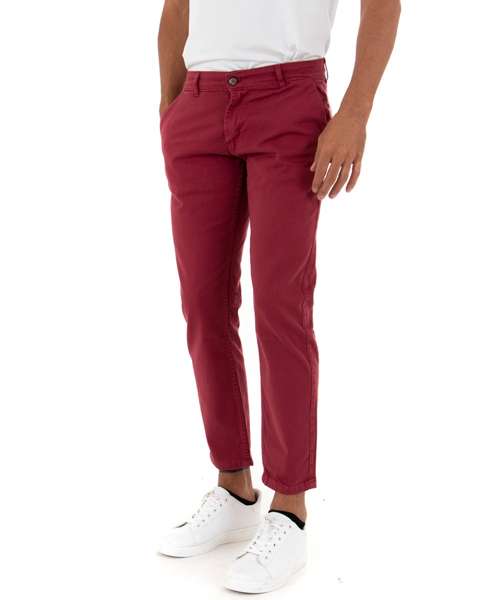 Pantaloni Uomo Slim Cotone Elastico Classico Con Tasca America Basic Bordeaux GIOSAL-P5006A