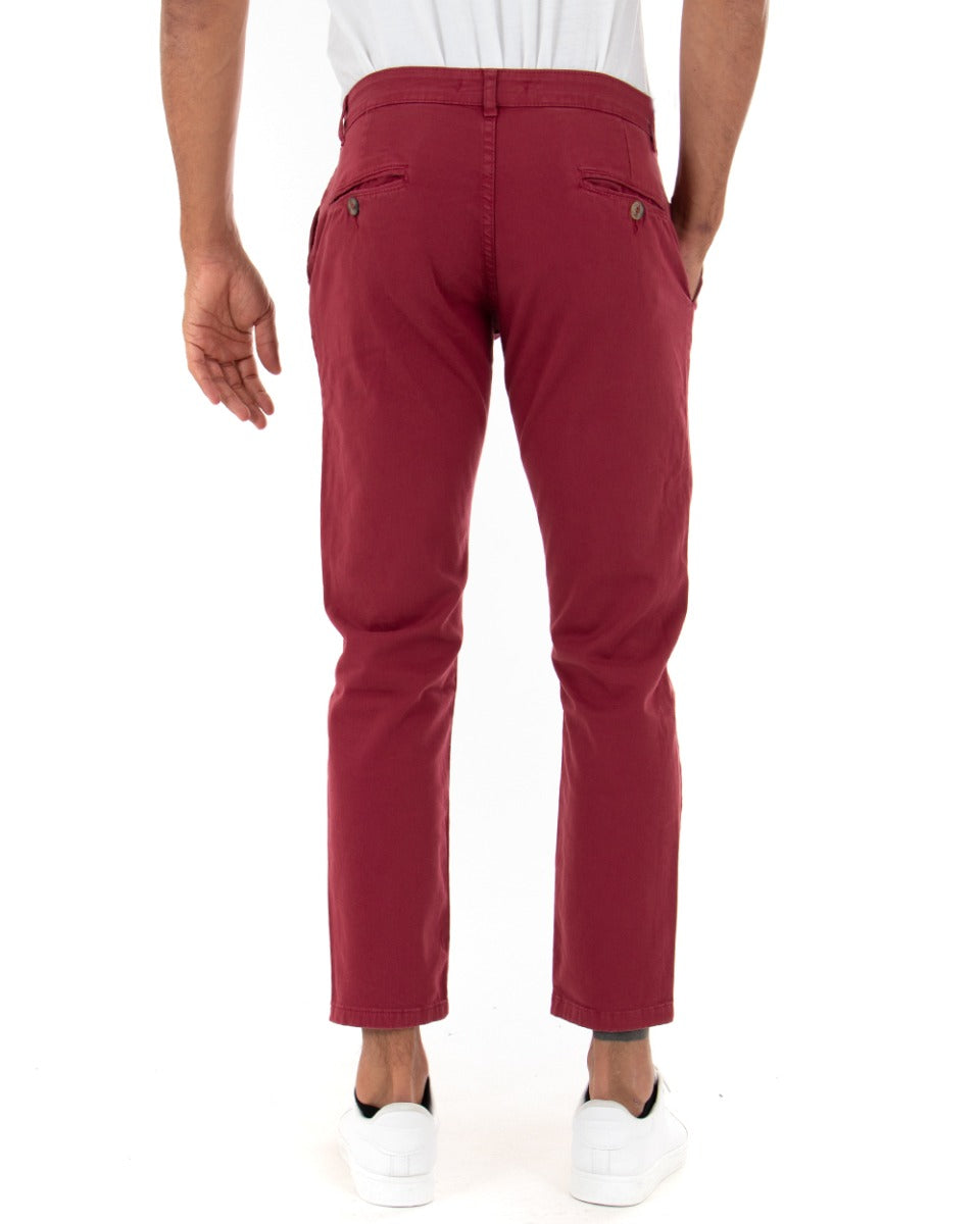 Pantaloni Uomo Slim Cotone Elastico Classico Con Tasca America Basic Bordeaux GIOSAL-P5006A