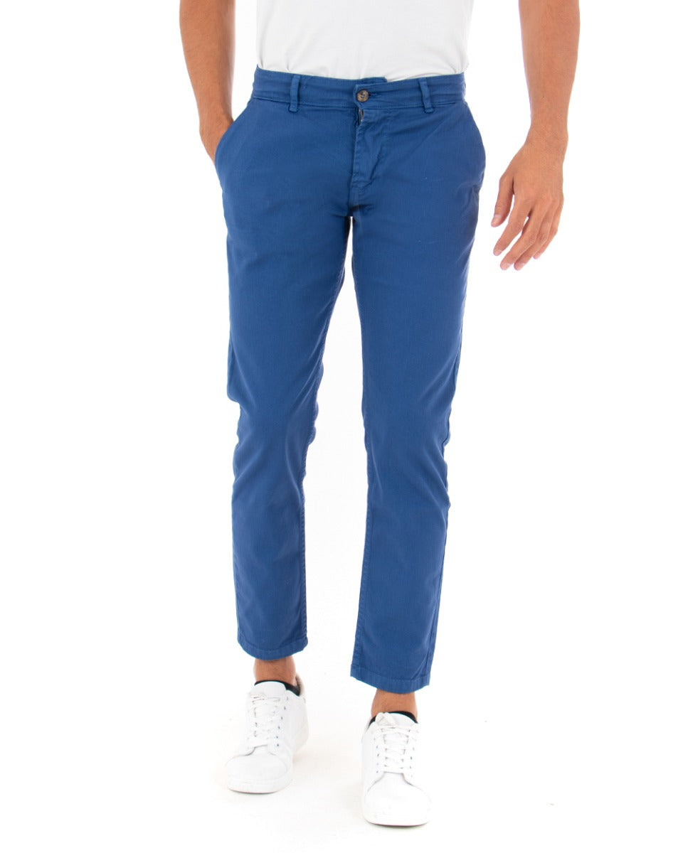 Pantaloni Uomo Slim Cotone Elastico Classico Con Tasca America Basic Blu Royal GIOSAL-P5007A