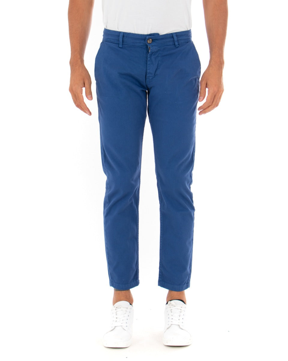 Pantaloni Uomo Slim Cotone Elastico Classico Con Tasca America Basic Blu Royal GIOSAL-P5007A