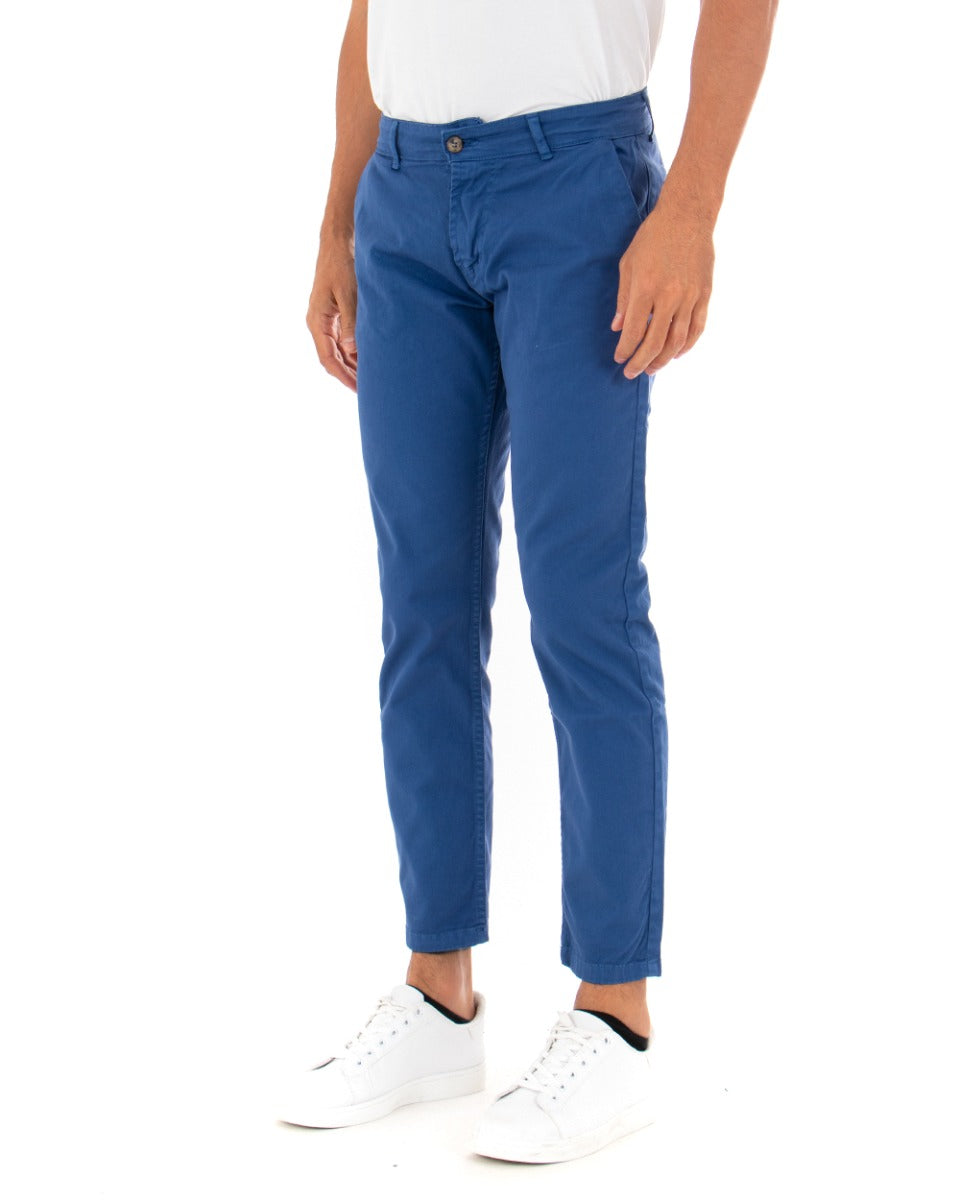 Pantaloni Uomo Tasca America Basic Cotone Elastico Blu Royal Slim Classico GIOSAL-P5007A