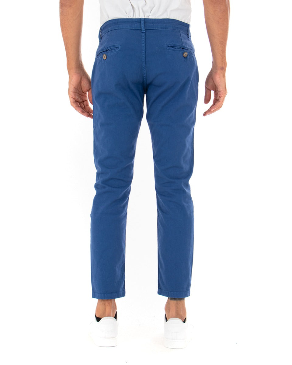 Pantaloni Uomo Slim Cotone Elastico Classico Con Tasca America Basic Blu Royal GIOSAL-P5007A