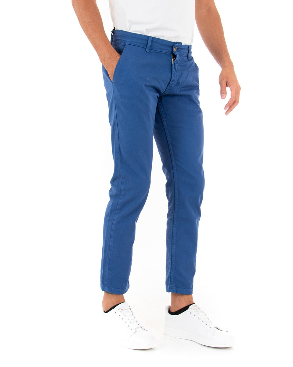 Pantaloni Uomo Slim Cotone Elastico Classico Con Tasca America Basic Blu Royal GIOSAL-P5007A