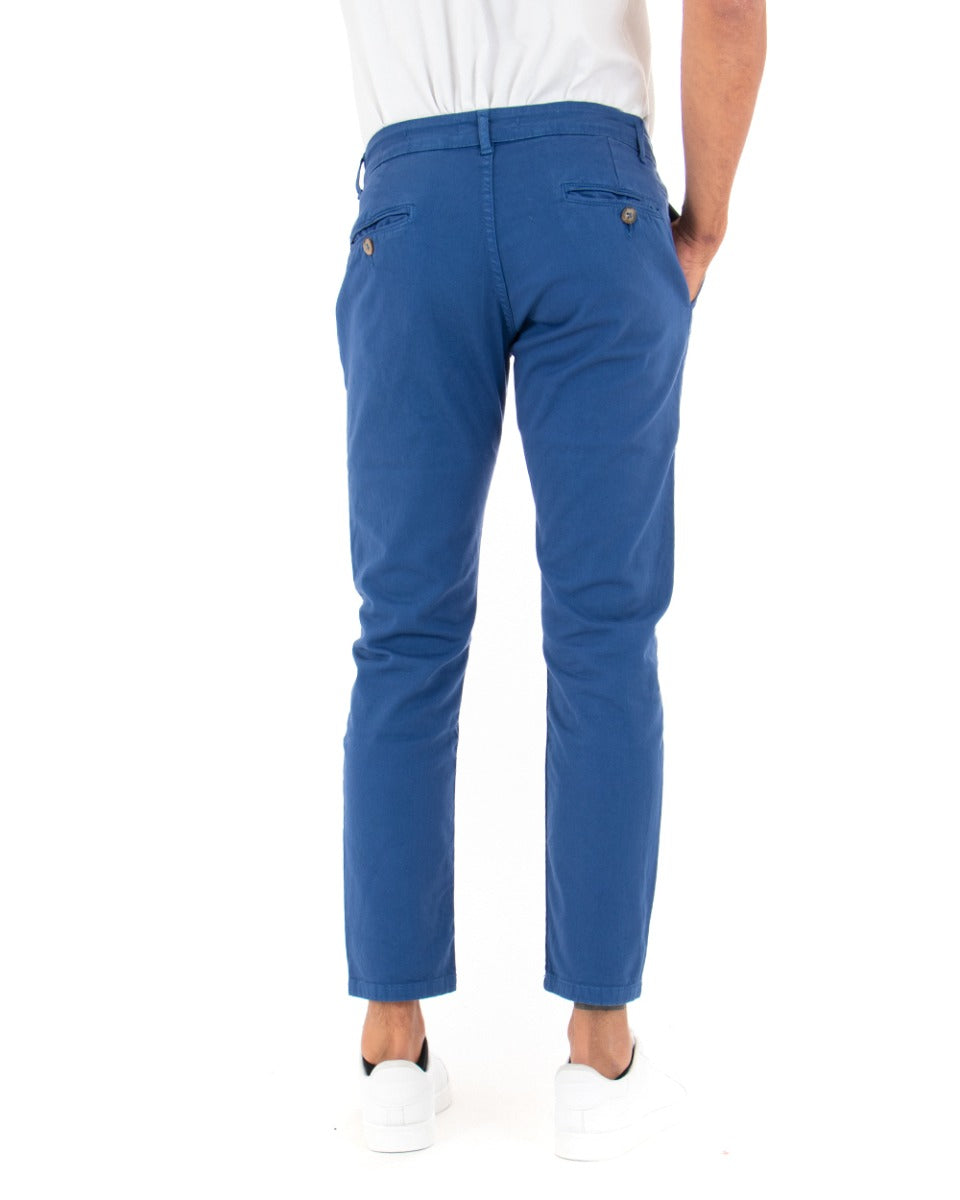 Pantaloni Uomo Tasca America Basic Cotone Elastico Blu Royal Slim Classico GIOSAL-P5007A