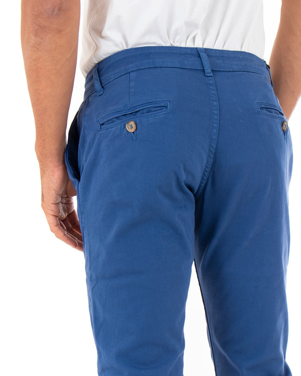 Pantaloni Uomo Tasca America Basic Cotone Elastico Blu Royal Slim Classico GIOSAL-P5007A