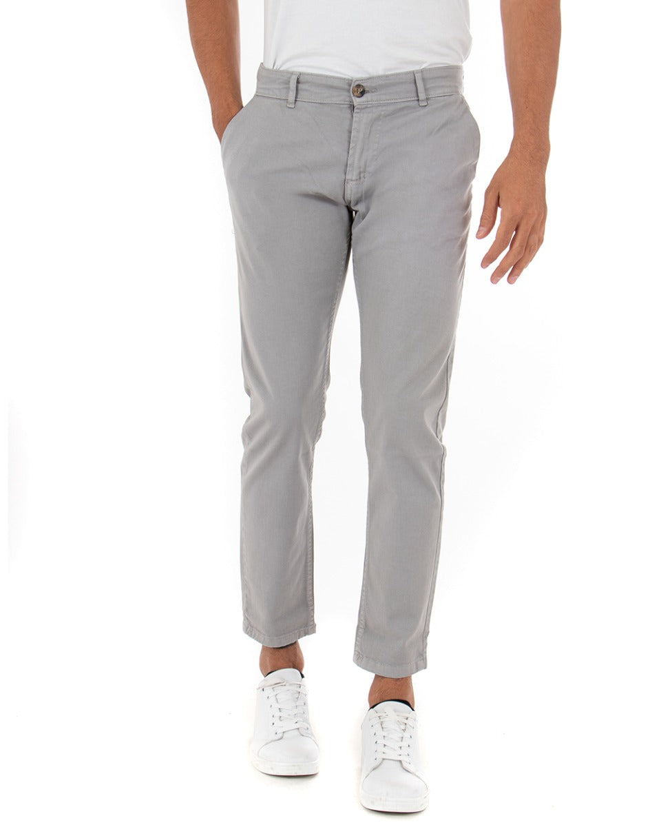 Pantaloni Uomo Tasca America Basic Cotone Elastico Grigio Chiaro Slim Classico GIOSAL-P5008A