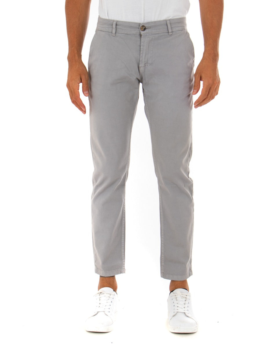 Pantaloni Uomo Tasca America Basic Cotone Elastico Grigio Chiaro Slim Classico GIOSAL-P5008A