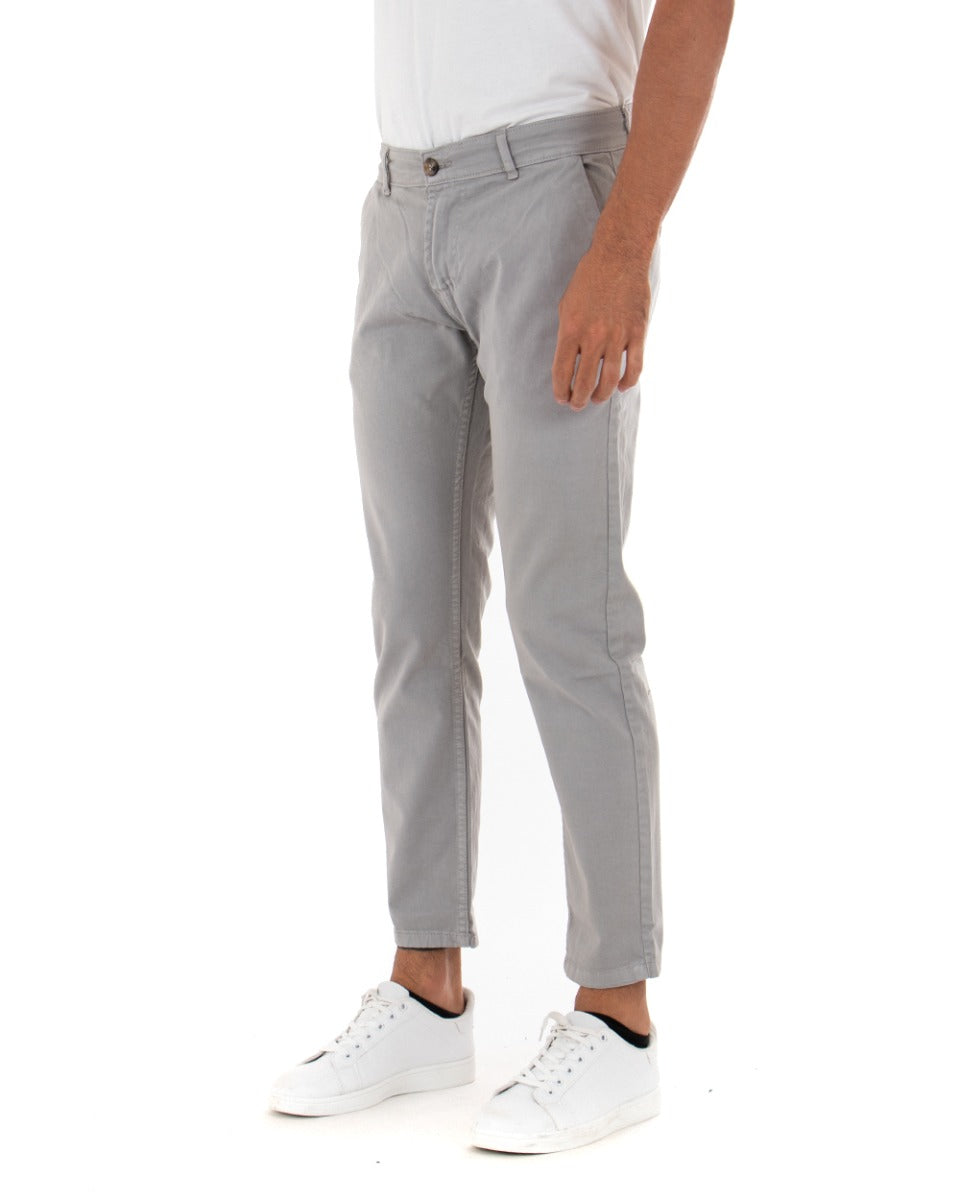 Pantaloni Uomo Slim Cotone Elastico Classico Con Tasca America Basic Grigio Chiaro GIOSAL-P5008A