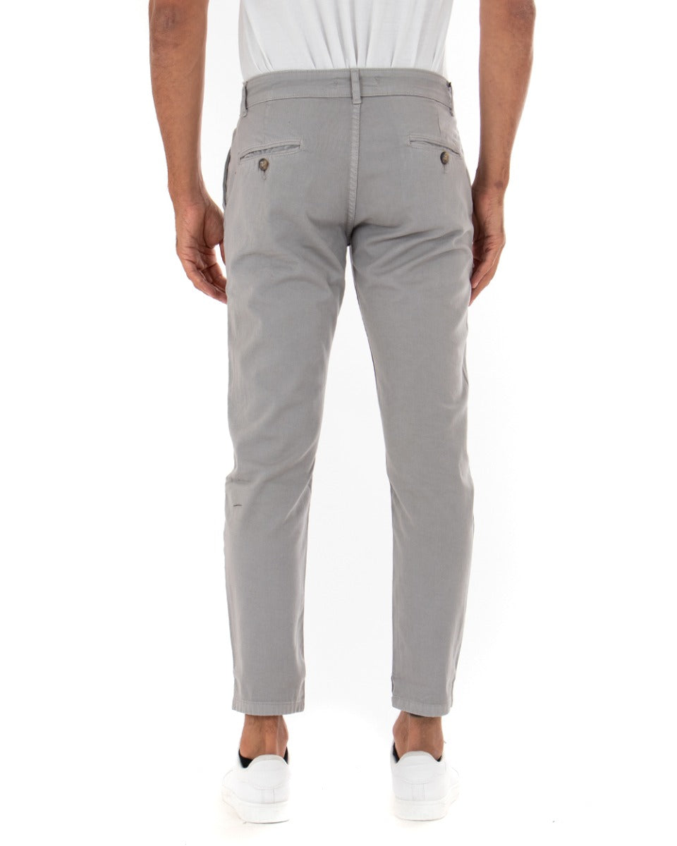 Pantaloni Uomo Slim Cotone Elastico Classico Con Tasca America Basic Grigio Chiaro GIOSAL-P5008A