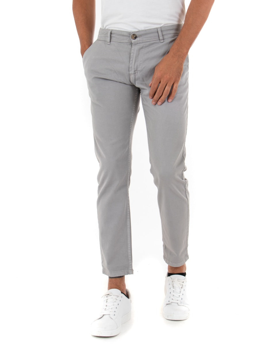 Pantaloni Uomo Slim Cotone Elastico Classico Con Tasca America Basic Grigio Chiaro GIOSAL-P5008A