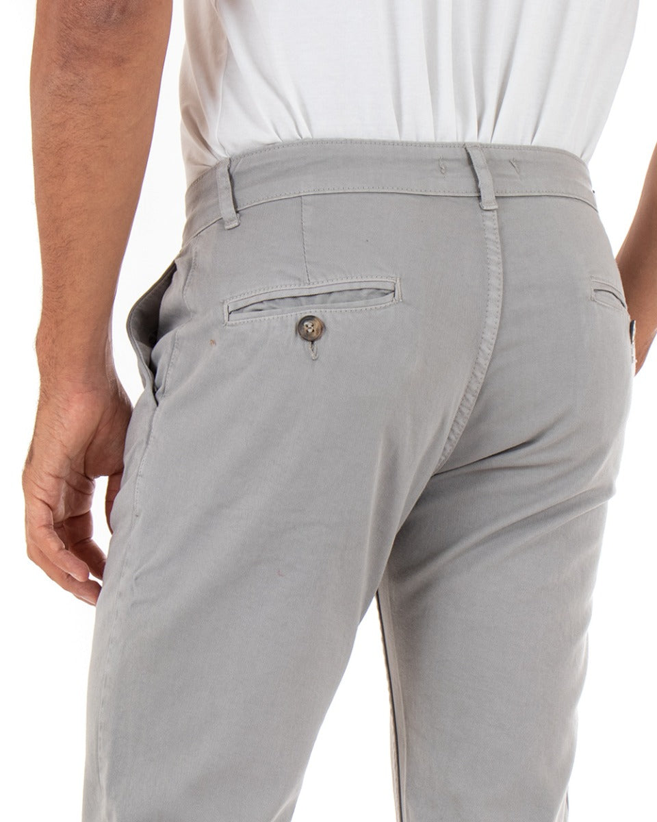 Pantaloni Uomo Slim Cotone Elastico Classico Con Tasca America Basic Grigio Chiaro GIOSAL-P5008A