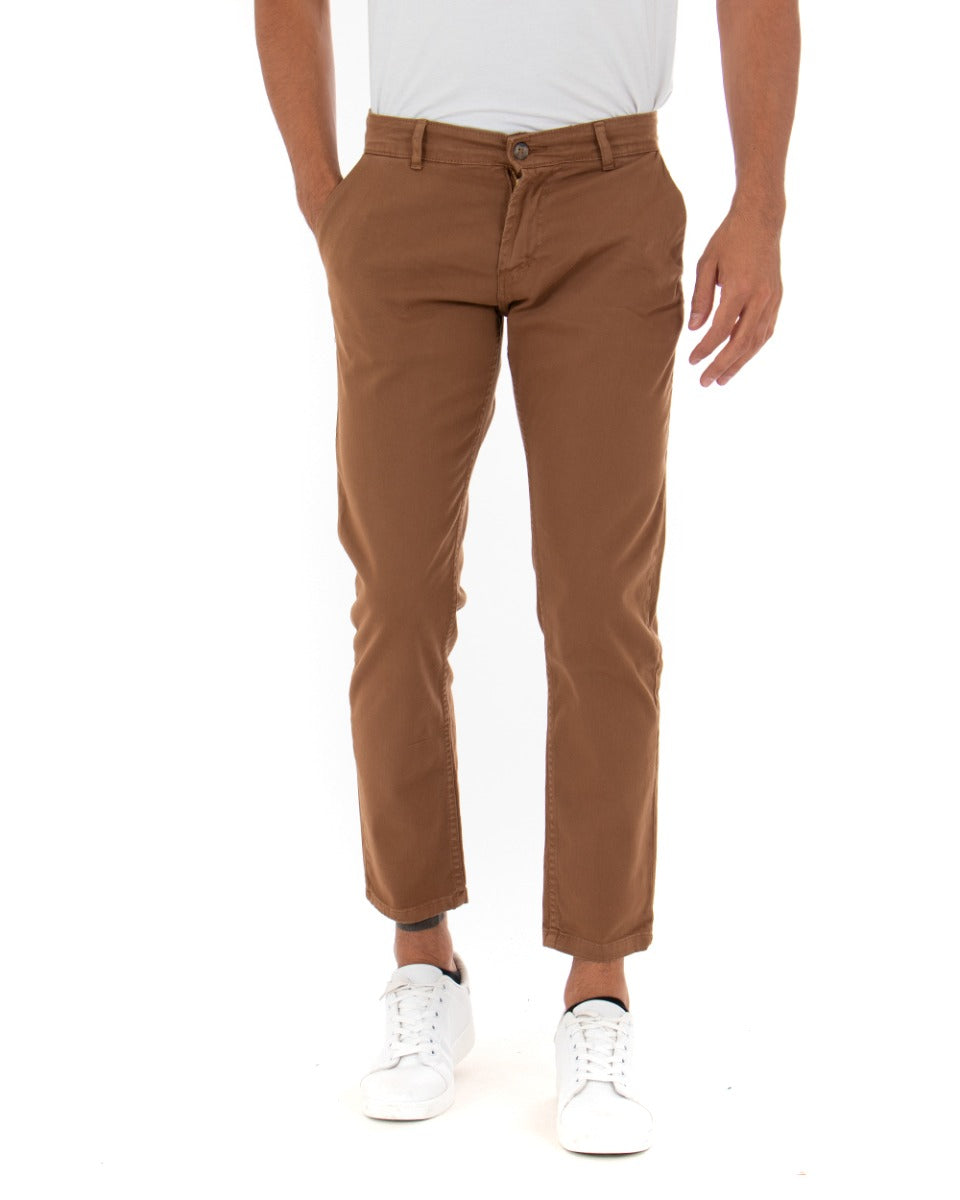 Pantaloni Uomo Slim Cotone Elastico Classico Con Tasca America Basic Camel GIOSAL-P5009A