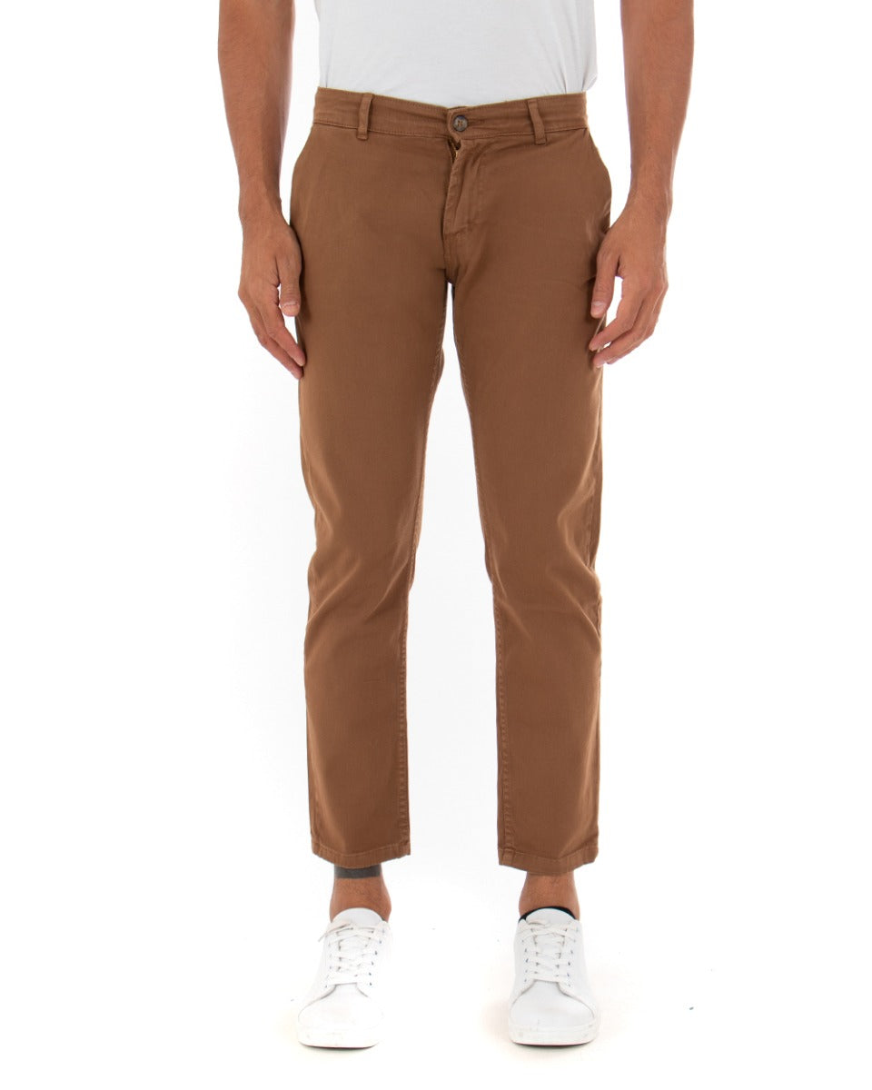 Pantaloni Uomo Tasca America Basic Cotone Elastico Camel Slim Classico GIOSAL-P5009A