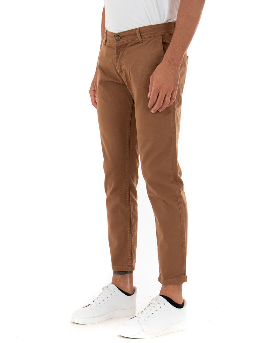 Pantaloni Uomo Slim Cotone Elastico Classico Con Tasca America Basic Camel GIOSAL-P5009A