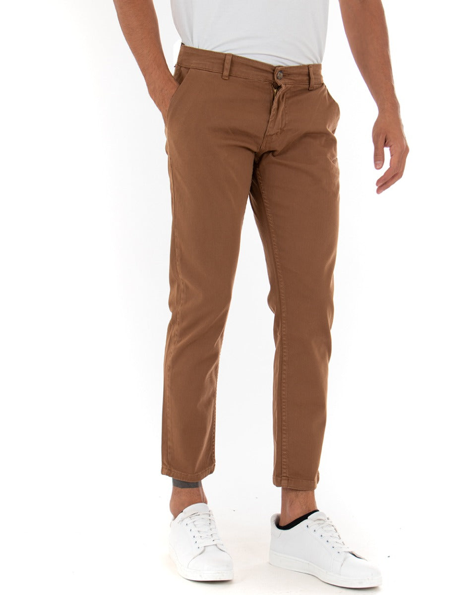 Pantaloni Uomo Tasca America Basic Cotone Elastico Camel Slim Classico GIOSAL-P5009A