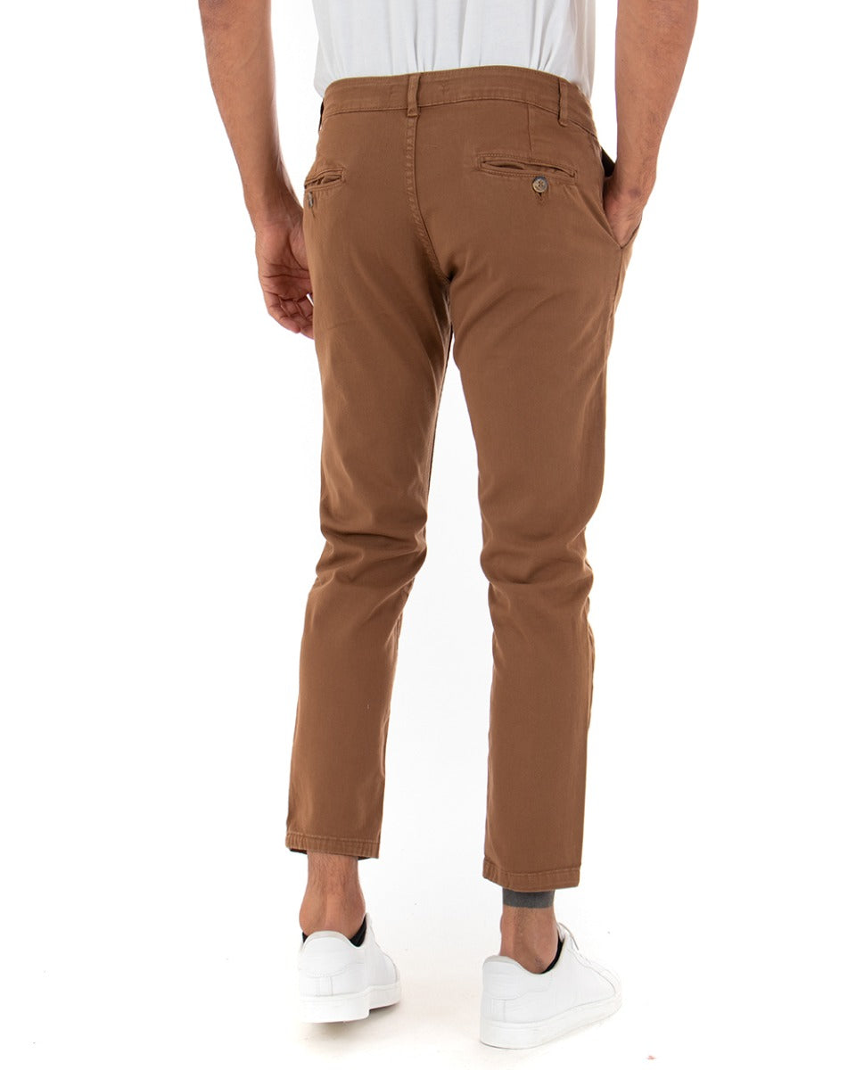 Pantaloni Uomo Tasca America Basic Cotone Elastico Camel Slim Classico GIOSAL-P5009A