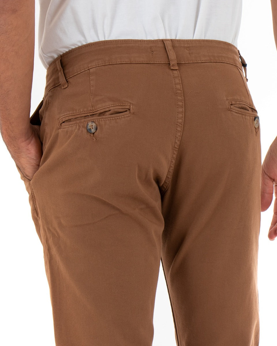 Pantaloni Uomo Tasca America Basic Cotone Elastico Camel Slim Classico GIOSAL-P5009A