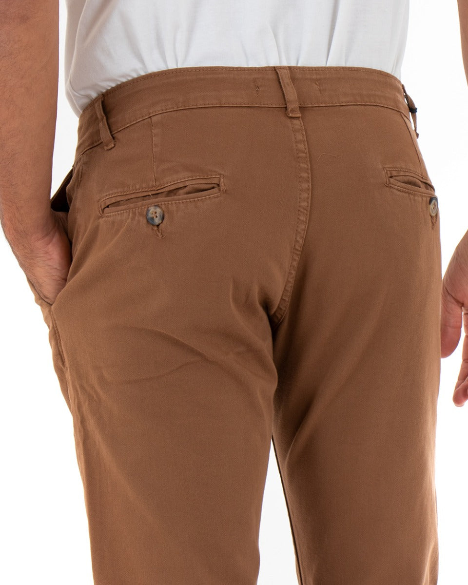Pantaloni Uomo Slim Cotone Elastico Classico Con Tasca America Basic Camel GIOSAL-P5009A