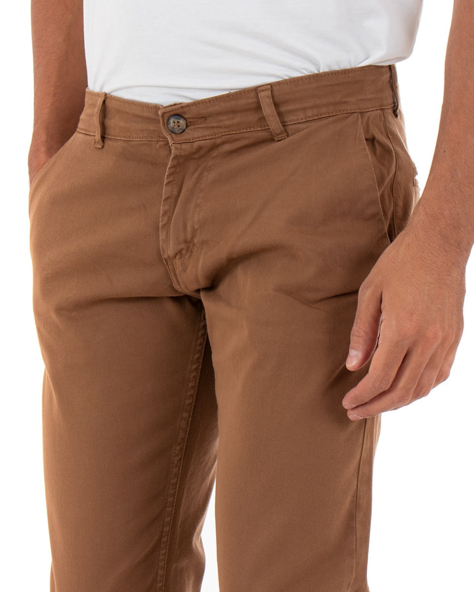 Pantaloni Uomo Tasca America Basic Cotone Elastico Camel Slim Classico GIOSAL-P5009A