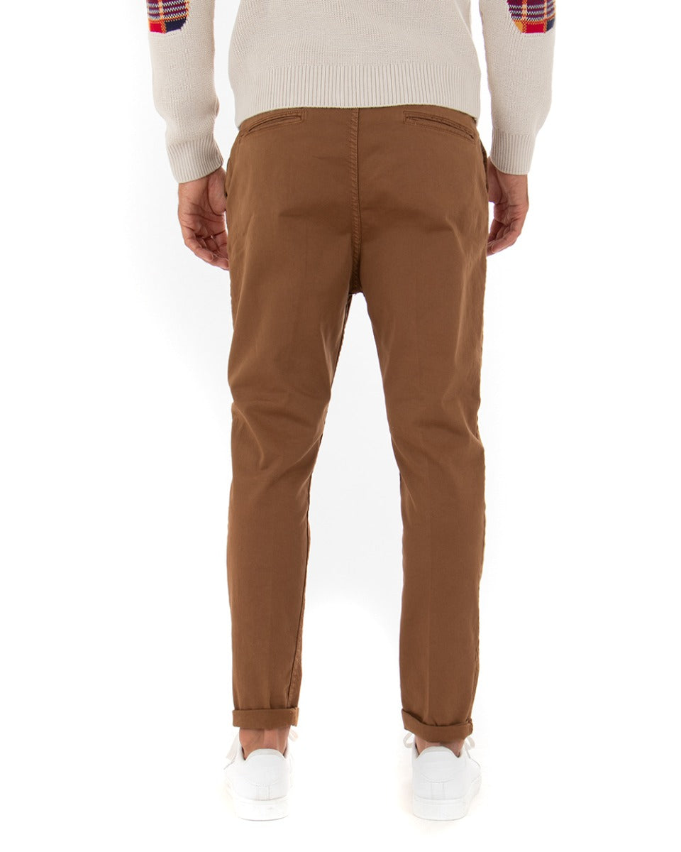 Pantaloni Uomo Tasca America Slim Cavallo Basso Capri Alla Caviglia Camel GIOSAL-P5011A