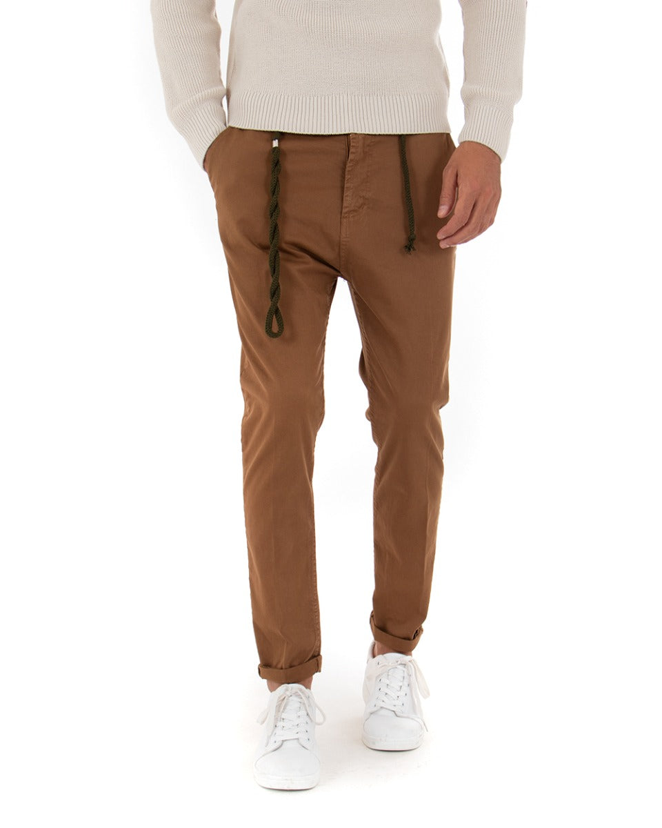 Pantaloni Uomo Tasca America Slim Cavallo Basso Capri Alla Caviglia Camel GIOSAL-P5011A