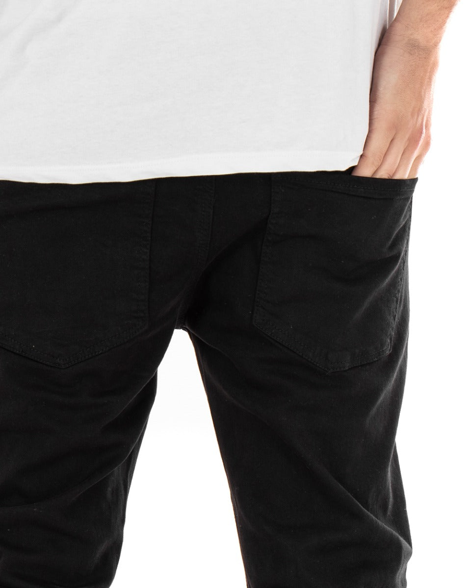 Pantaloni Jeans Uomo Slim Fit Nero Basic Con Taglio Al Ginocchio Cinque Tasche Casual GIOSAL-P5085A