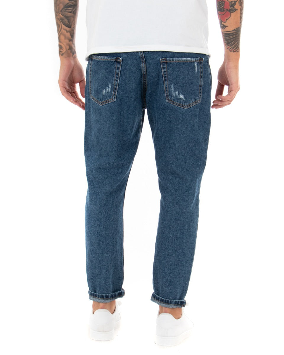 Pantaloni Jeans Uomo Loose Fit Denim Scuro Cinque Tasche Stampa GIOSAL-P5101A