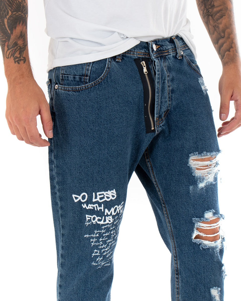 Pantaloni Jeans Uomo Loose Fit Denim Scuro Cinque Tasche Stampa GIOSAL-P5101A