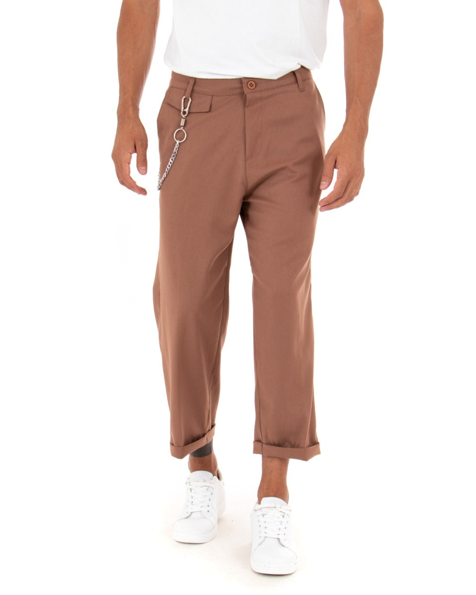 Pantaloni Uomo Tasca America Corto Ampio Boot Cut Taschino Tabacco GIOSAL-P5102A