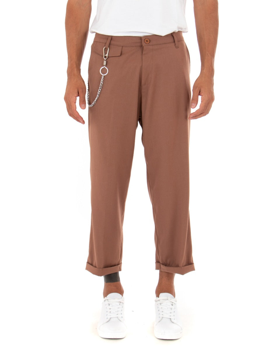 Pantaloni Uomo Tasca America Corto Ampio Boot Cut Taschino Tabacco GIOSAL-P5102A